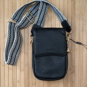 Black Faux Leather Crossbody Phone Purse Bag, NEW